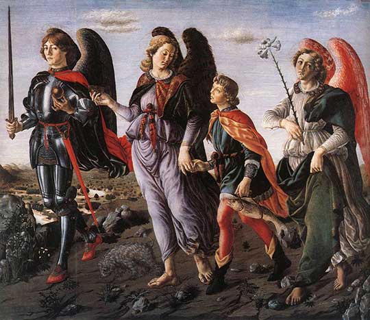 Tři andělé s Tobiášem, Francesco Botticini, 1470